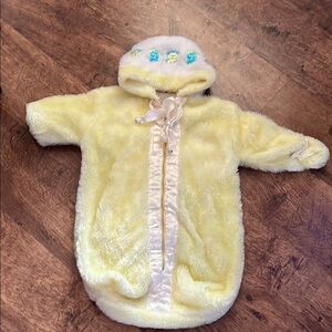 Vintage Yellow Fuzzy Baby Bunting with Hood